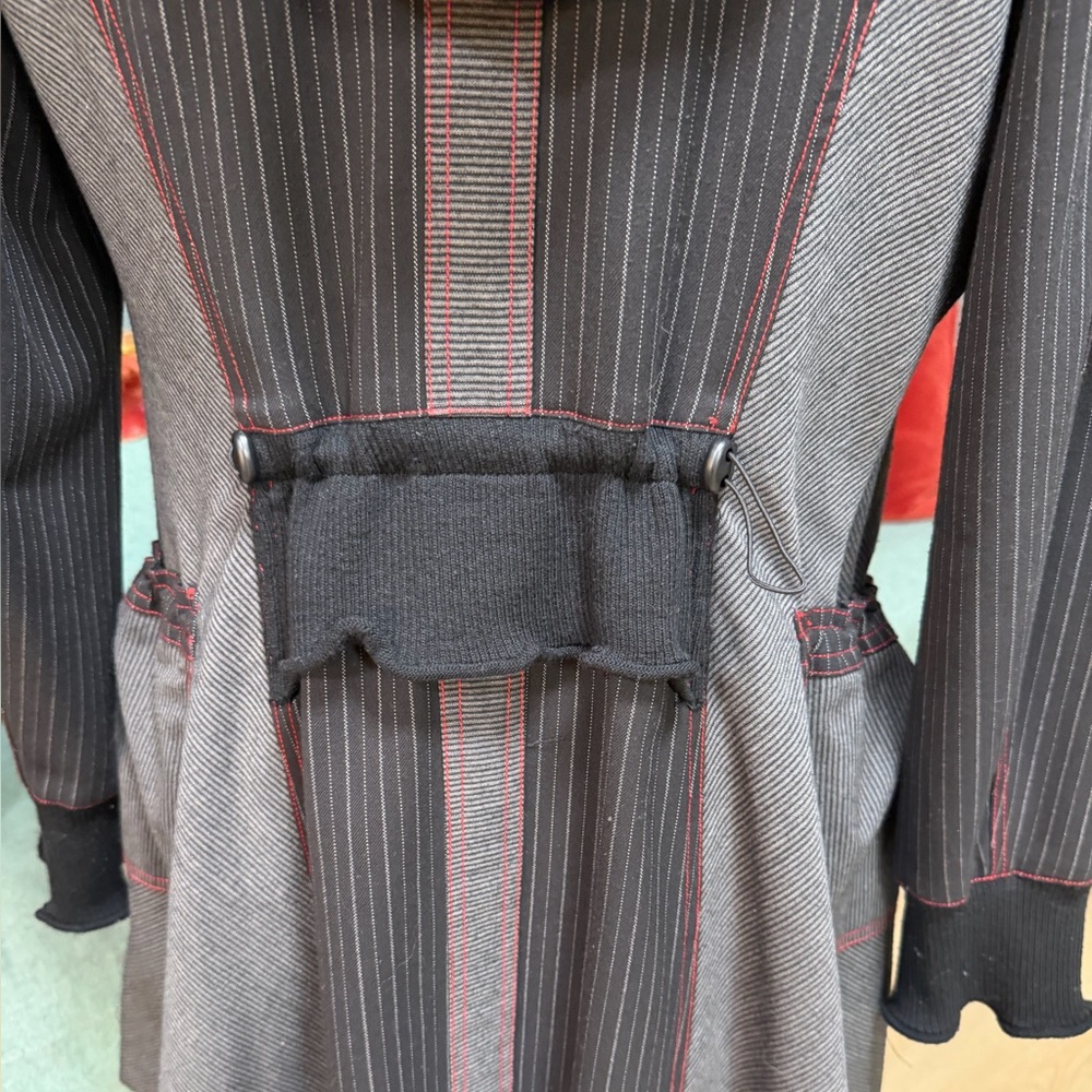 Vintage LanVie Black Pinstripe Hooded Lightweight Black Red Jacket Pinstripe 6 - Picture 11 of 16